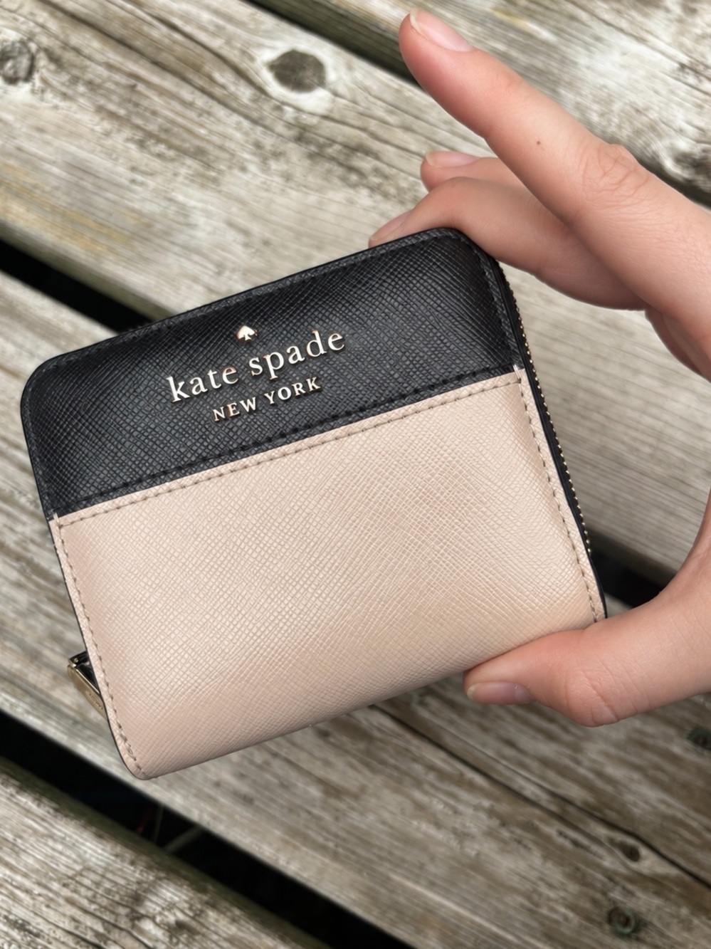 kate spade Two-Tone Black and Cream Compact Zip Wallet